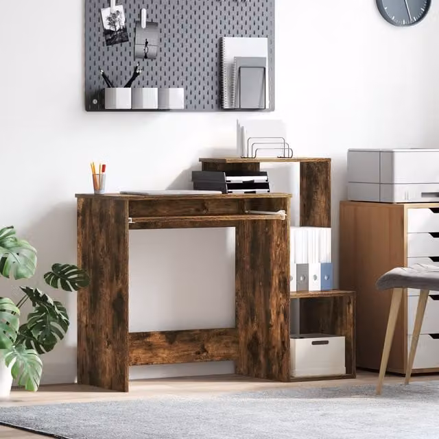 Berkfield Home Smoked Oak Computer Desk in Brown, W/D/H: 106.0 x 88.5 x 41.2 cm – 1