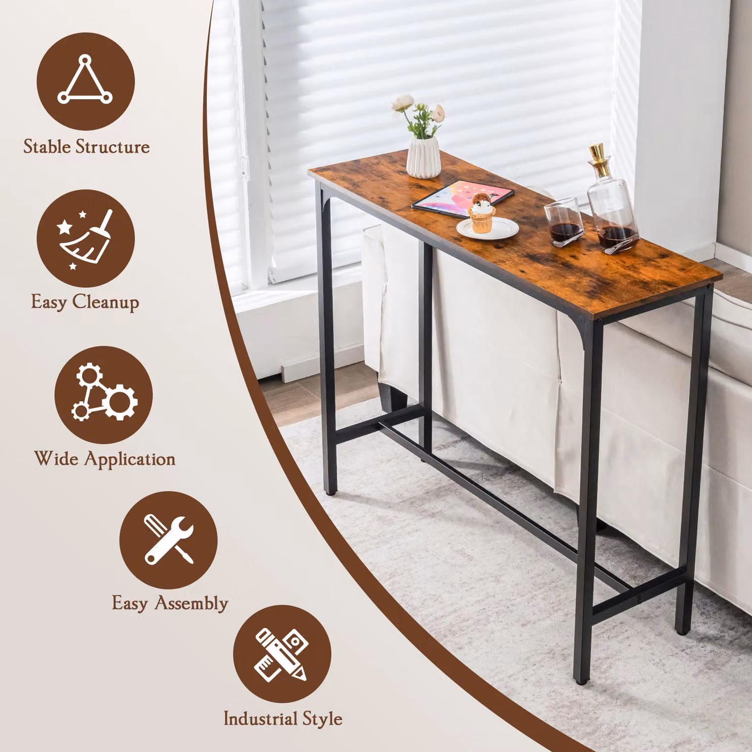 Costway Industrial Bar Table and Kitchen Dining Console Table in Brown – 5