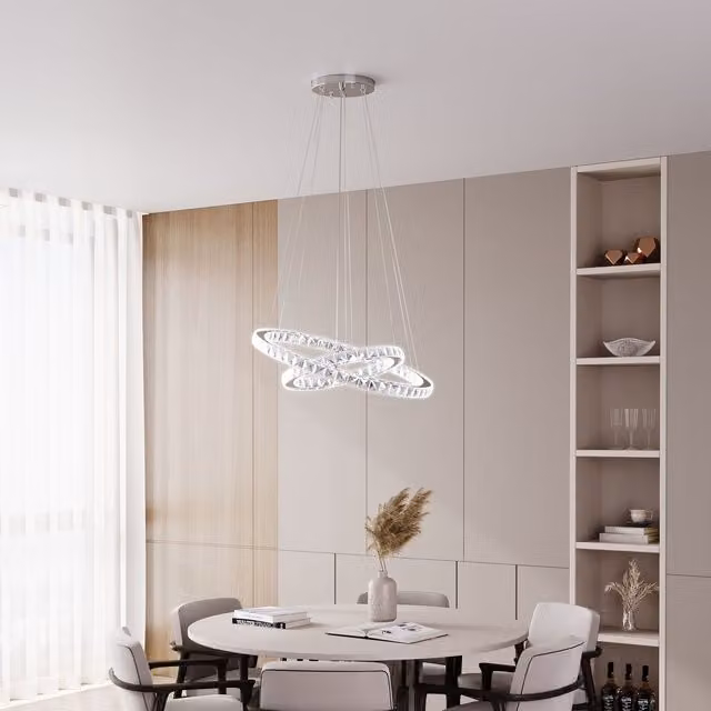 Living Star Modern Adjustable Crystal LED Ring Pendant Light in White and Silver