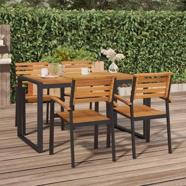 Berkfield Home Brown Acacia Wood Garden Table with U-shaped Legs W: 140 cm, D: 80 cm, H: 75 cm