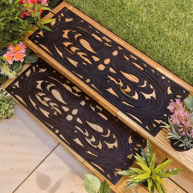 mysmartbuy Set of 2 Decorative Rubber Step Mats, Wrought Iron Effect, Black, W: 75 cm, D: 25 cm