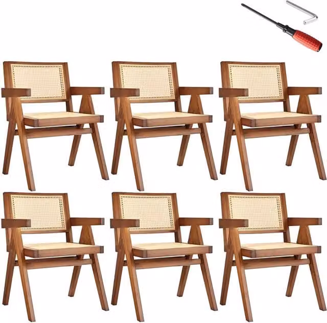 tectake Lizzy Dining Chair Set of 6 in Dark Brown with Oak Wood and Fabric