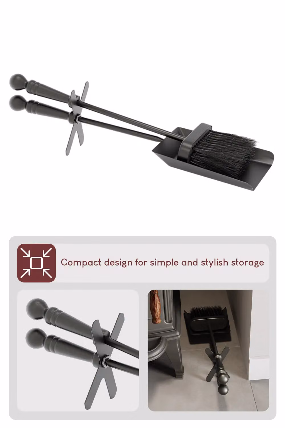 Home Discount Fire Vida Hearth Shovel and Brush Companion Set in Black – 4
