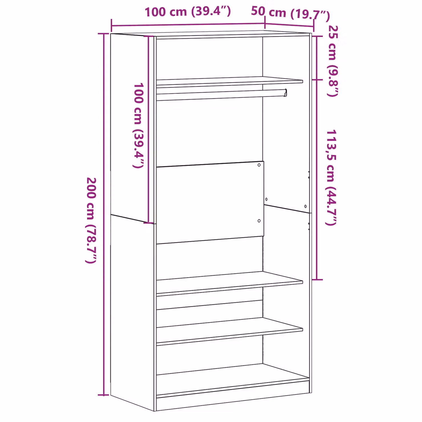 Berkfield Home Black Modern Wardrobe with Hinged Doors and Integrated Drawers, W/D/H: 100 x 50 x 200 cm – 4