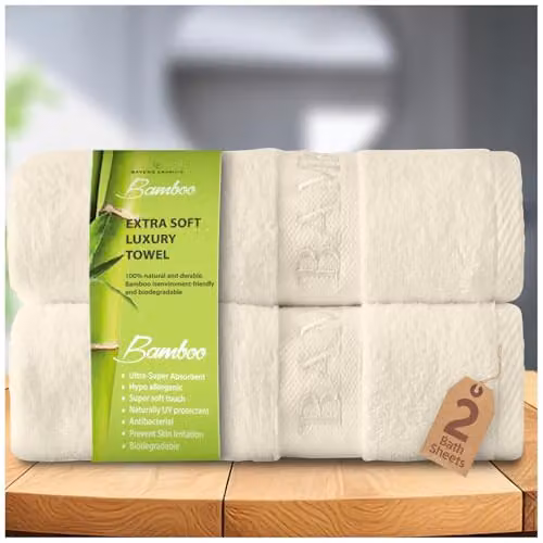 Gaveno Cavailia 2 Pack Bamboo and Cotton Bath Sheets, Beige, W/D/H: 80 x 140 cm – 1