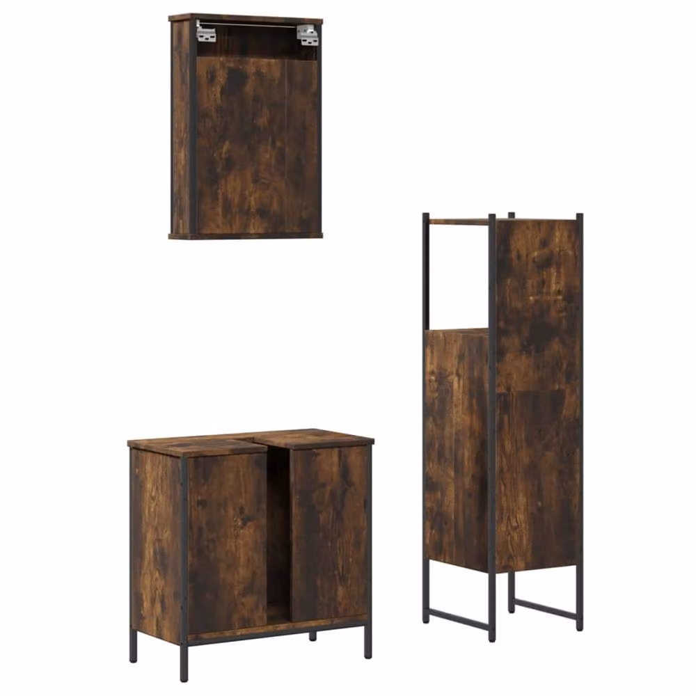 Berkfield Home 3 Piece Industrial Bathroom Furniture Set in Smoked Oak Brown – 3