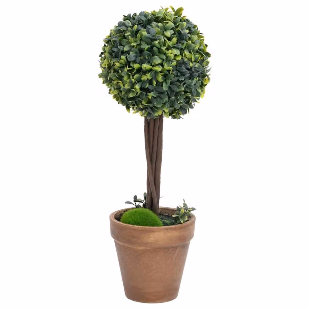 Berkfield Home Lush Artificial Ball Shaped Boxwood Plants with Pots, Green, 2 Pack, Height: 56 cm – 2