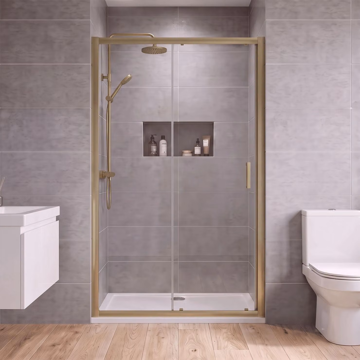 Balterley Reversible Sliding Shower Door with 6mm Toughened Safety Glass in Gold, W/D/H: 119 x 4.4 x 185 cm – 2