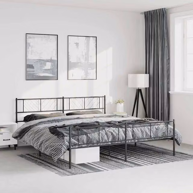 Berkfield Home Metal Bed Frame with Headboard and Footboard in Black, W/D/H: 193 x 198 x 90 cm