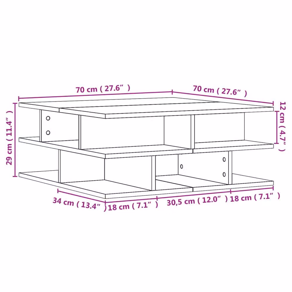 Berkfield Home Modern Square Coffee Table in Brown Oak, W/D/H: 70 x 70 x 29 cm – 5
