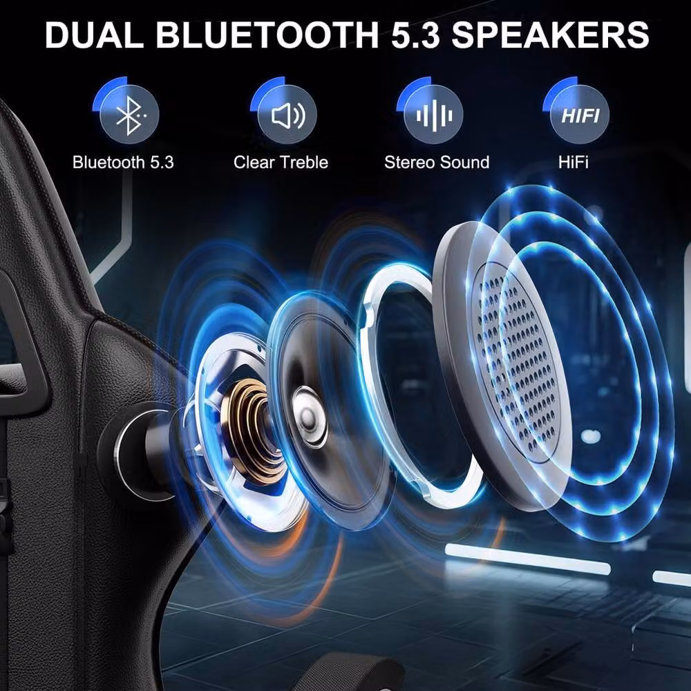 Gartistgo Bluetooth Gaming Chair in Black with Lumbar Support, Headrest and Armrests – 3
