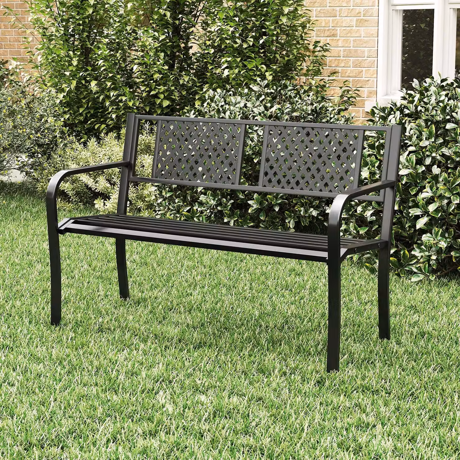 Costway Modern Geometric Garden Bench for 2-3 Persons in Matt Black Metal – 3