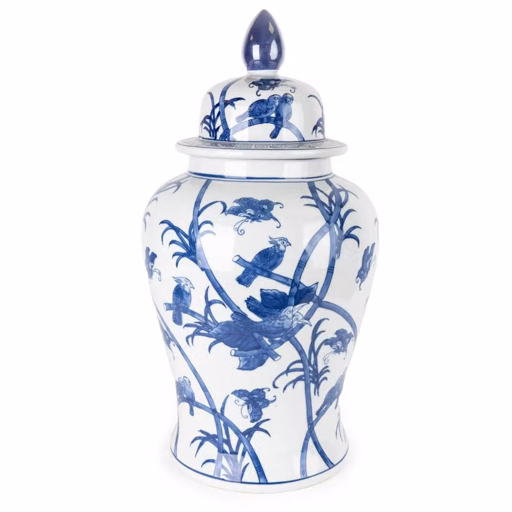 Madison & Mayfair Large Oriental Floral Ceramic Ginger Jar in Blue and White, H 62.0 cm x W 32.0 cm x D 32.0 cm – 2