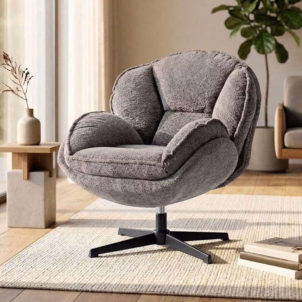 STILVORA Grey Velvet Modern Swivel Armchair with Armrests and Metal Frame – 3