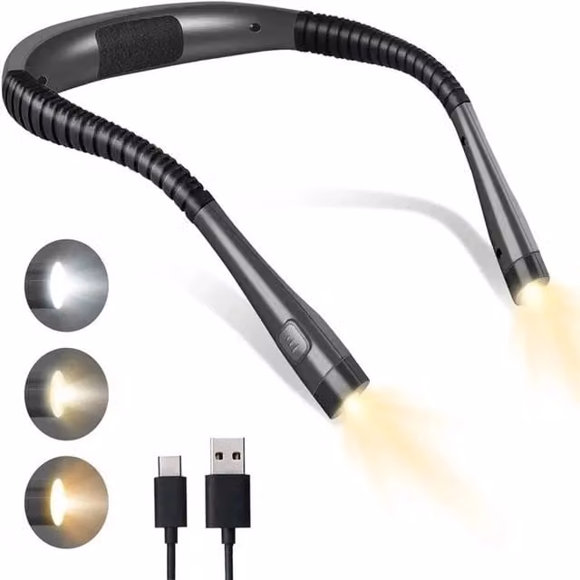 Nordara Dimmable LED Neck Reading Light with 3 Colour Modes and Rechargeable Battery in Grey – 1