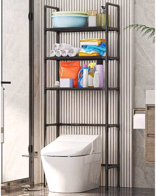 VOGREX Black Metal Over The Toilet Storage Rack and Bathroom Cabinet Organizer
