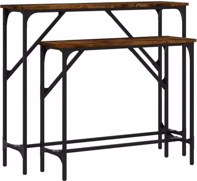 Berkfield Home Set of 2 Smoked Oak Industrial Console Tables in Brown