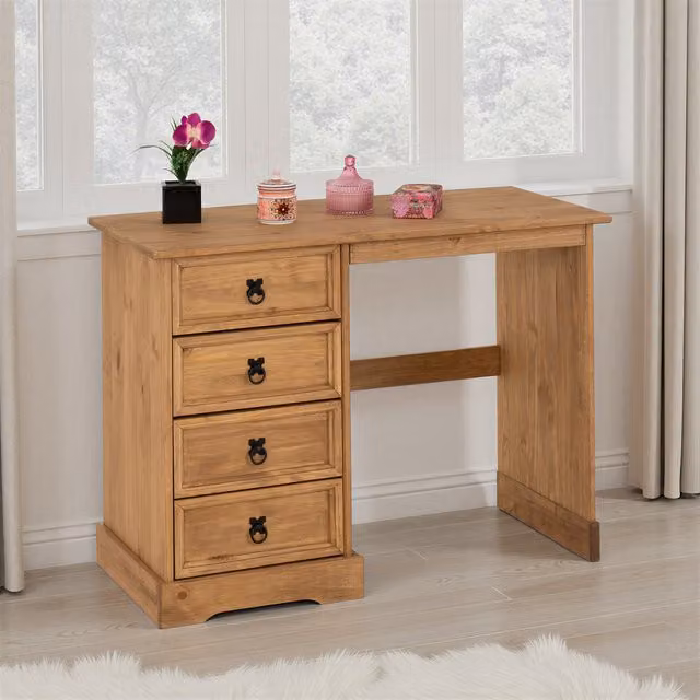 Seconique Corona Essentials 4 Drawer Dressing Table in Natural Waxed Pine