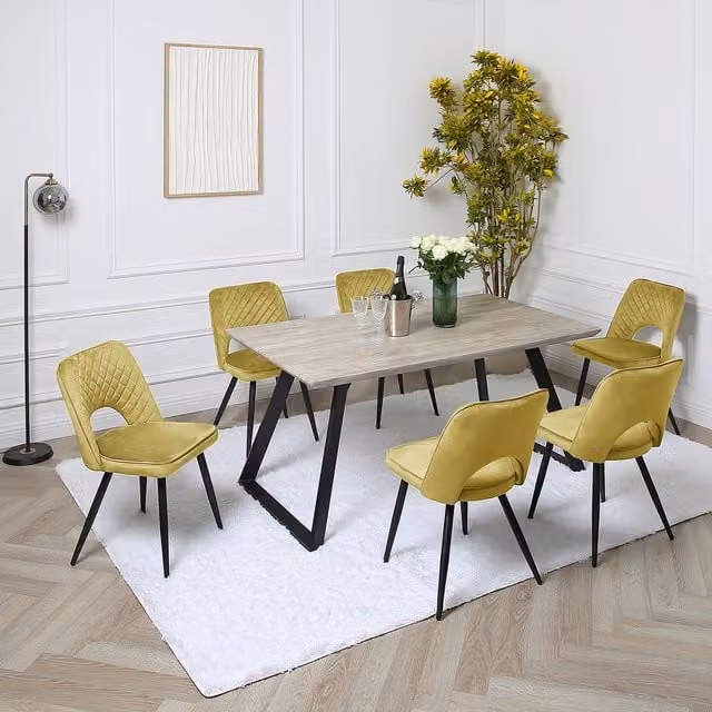 Home Garden Direct Dorchester Modern Rectangular Dining Set with 6 Chairs in Yellow