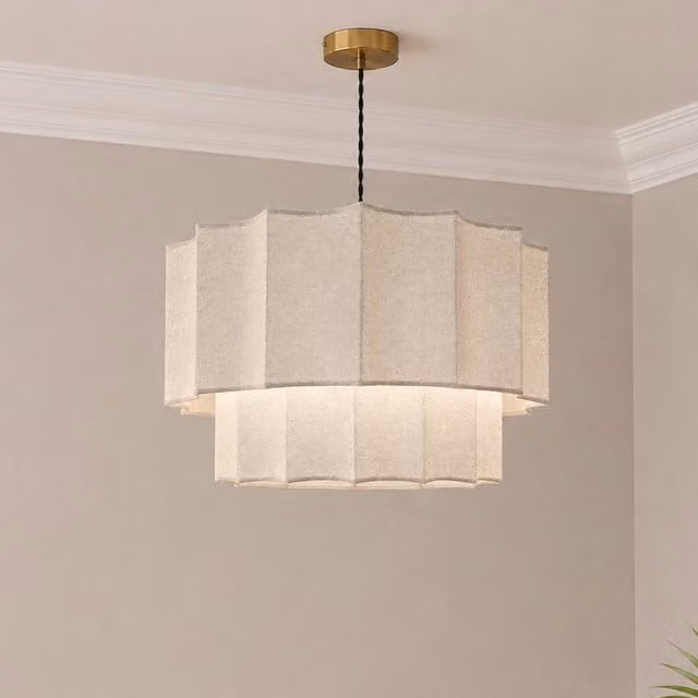CGC Lighting Catalina Two Tier Inverted Scallop Lampshade in Cream Fine Linen
