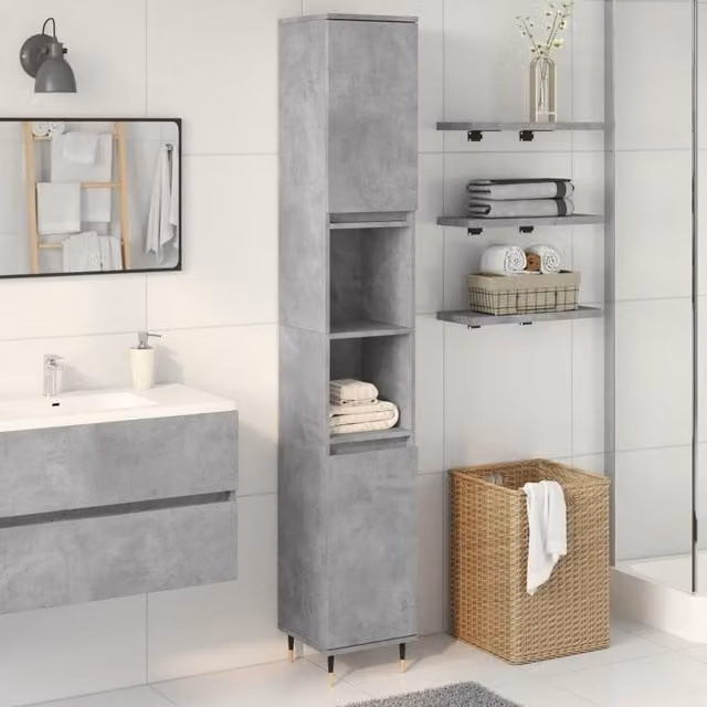 Berkfield Home Industrial Bathroom Cabinet in Concrete Grey, W/D/H: 30 x 30 x 190 cm
