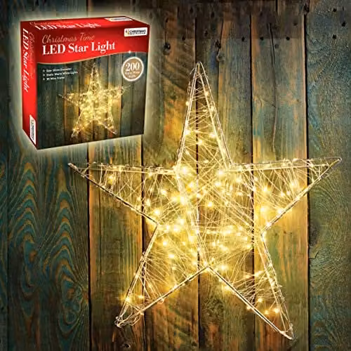 The Christmas Workshop 3D Metal Star Christmas Light with 200 Warm White LEDs, White, W/D/H: 50 x 50 x 8 cm