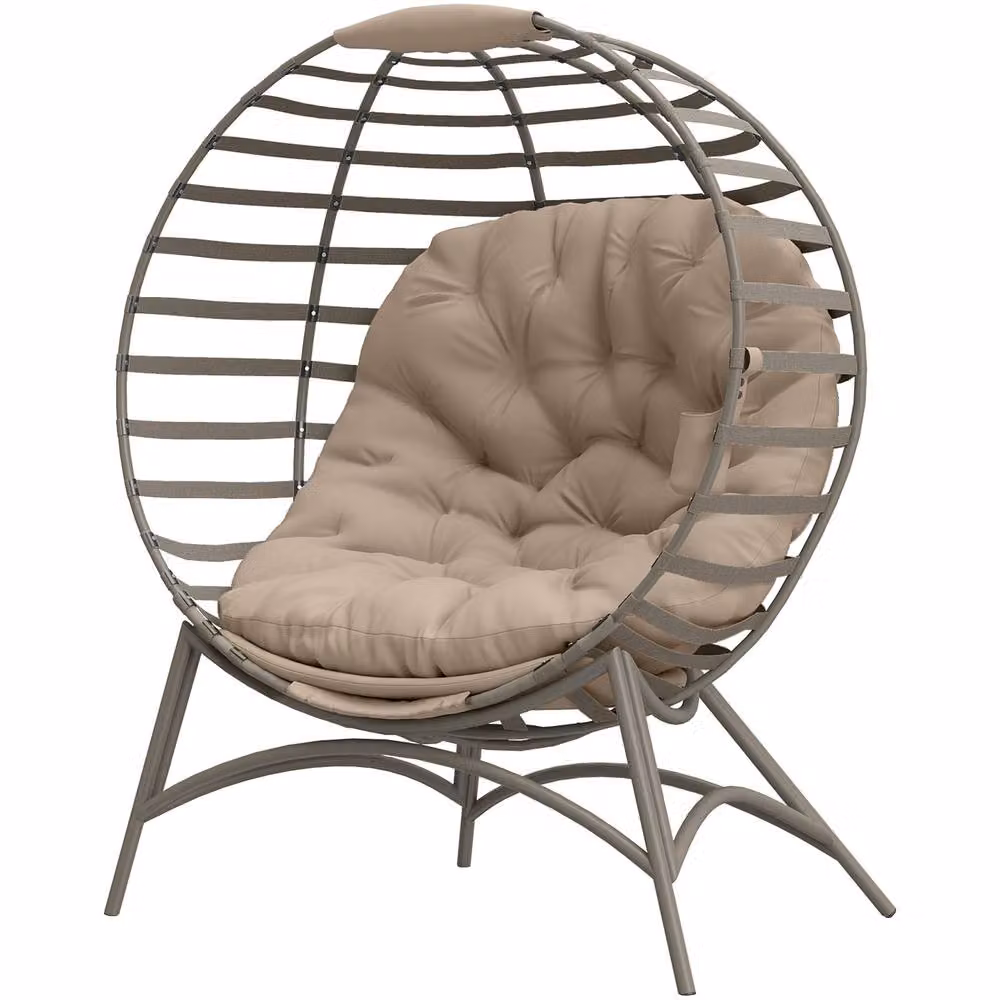 STILVORA Modern Egg Lounge Chair with Cushion and Powder Coated Steel Frame in Brown – 3