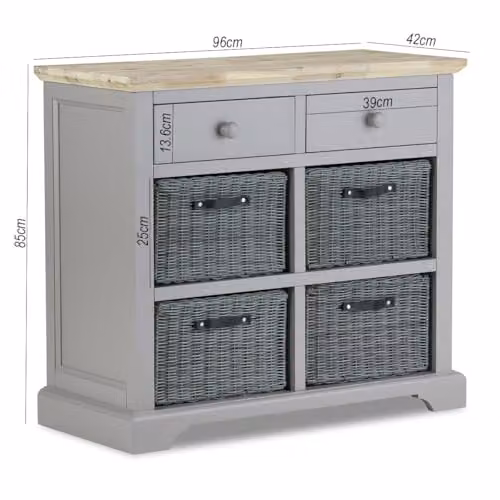 Florence Dove Grey Sideboard with 2 Drawers and 4 Removable Storage Baskets, Acacia Wood Top, W/D/H: 96 x 42 x 85 cm – 2