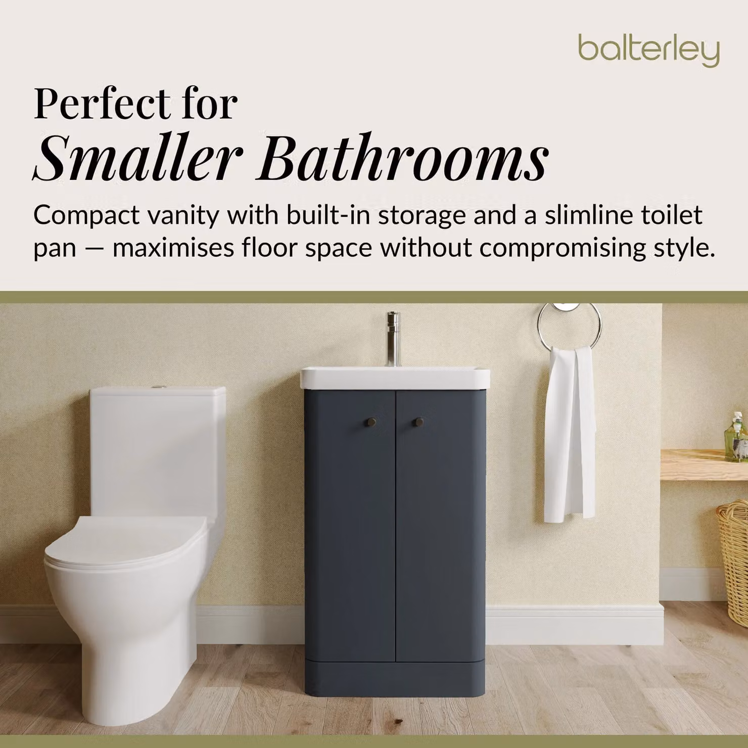 Balterley Dark Grey 2 Door Freestanding Bathroom Vanity Unit with Tap and Toilet Pack – 3