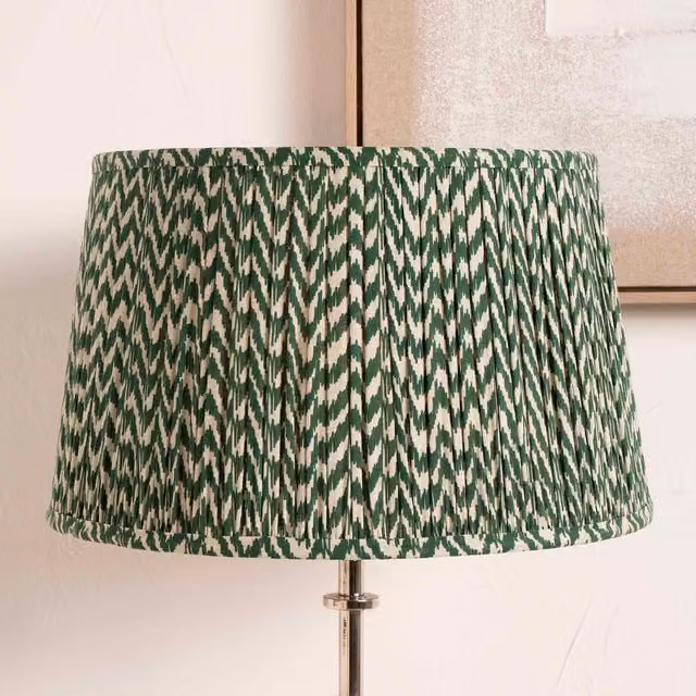 Ruma Green Chevron Tapered Pleat Fabric Lampshade for Table Lamps, Diameter: 30.48 cm