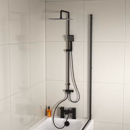 Nes Home Square Shower Riser Rail Kit with Mixer Tap and Handset in Matte Black