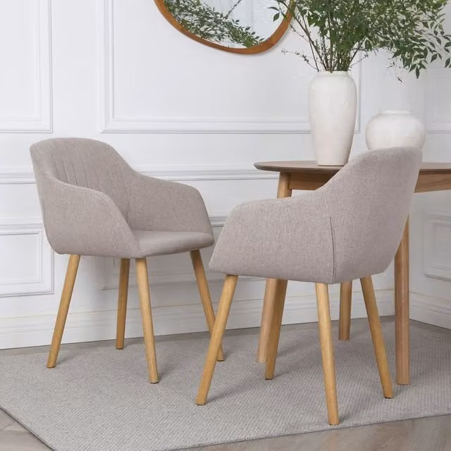 Home Garden Direct Luciano Dining Chairs in Beige Textured Linen, Set of 2