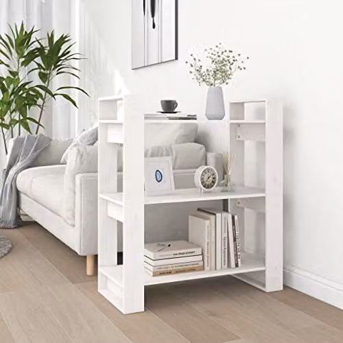 vidaXL White Solid Wood Pine Book Cabinet and Room Divider, W/D/H: 80 x 35 x 91 cm – 2