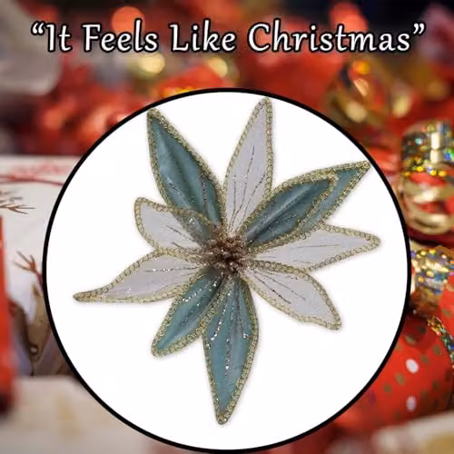 VFM e-Store Green Poinsettia Floral Christmas Clip Decoration – 5