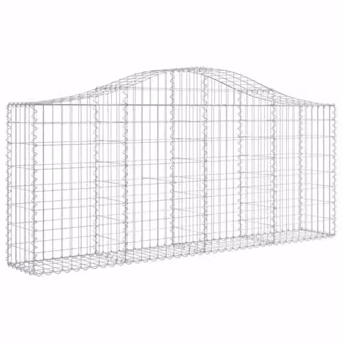vidaXL 8-Piece Arched Gabion Baskets in Silver Galvanised Steel, W/D/H: 200 x 30 x 80/100 cm