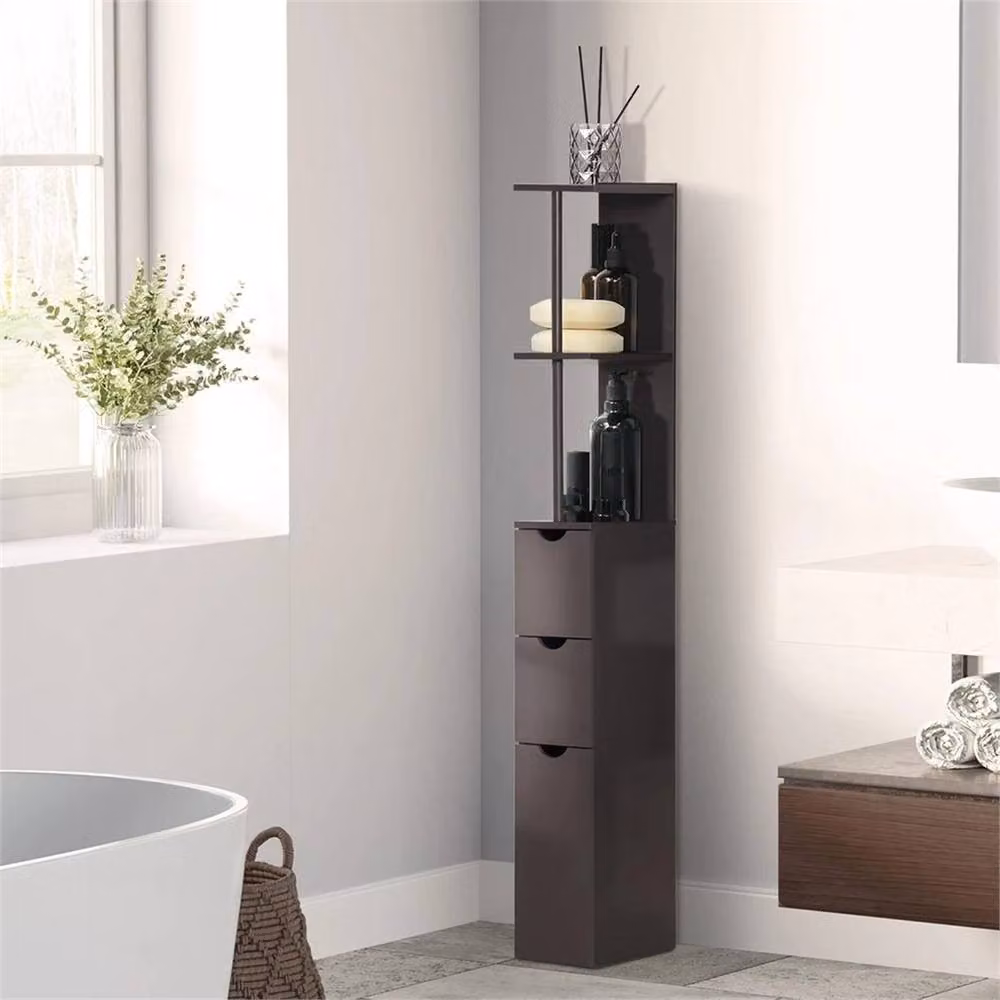 NESTLUNE Black Tall Slim Bathroom Storage Cabinet with Internal Shelves and Hinged Doors – 3