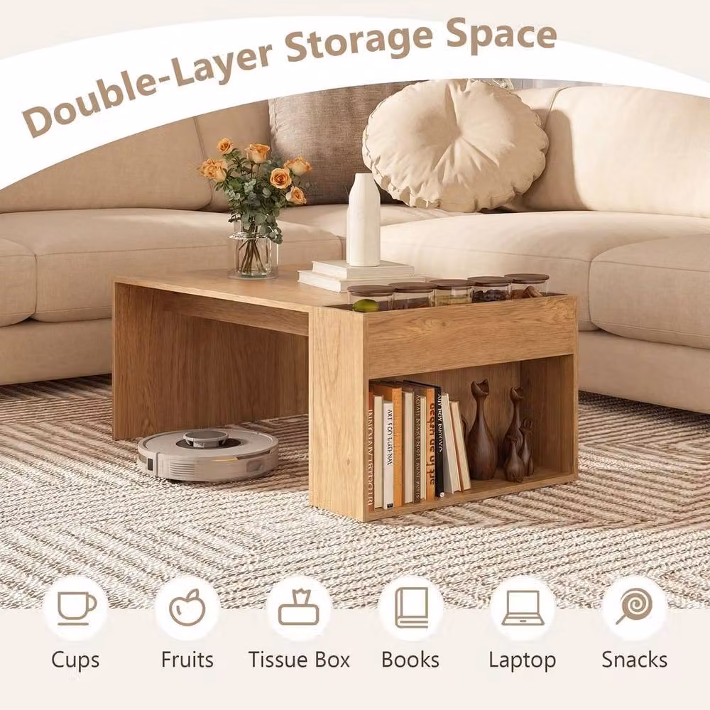 KORVIXA Minimalist Rectangular Wood Coffee Table in Brown – 2