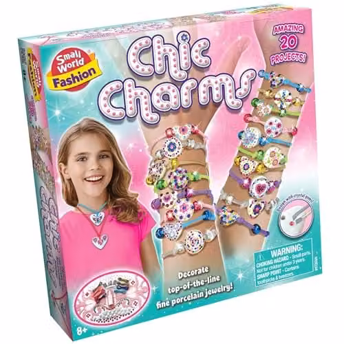 Small World Toys Fashion Chic Charms Jewellery Making Kit, Multicolour Crystal Gem Decorating Set for 20 Projects