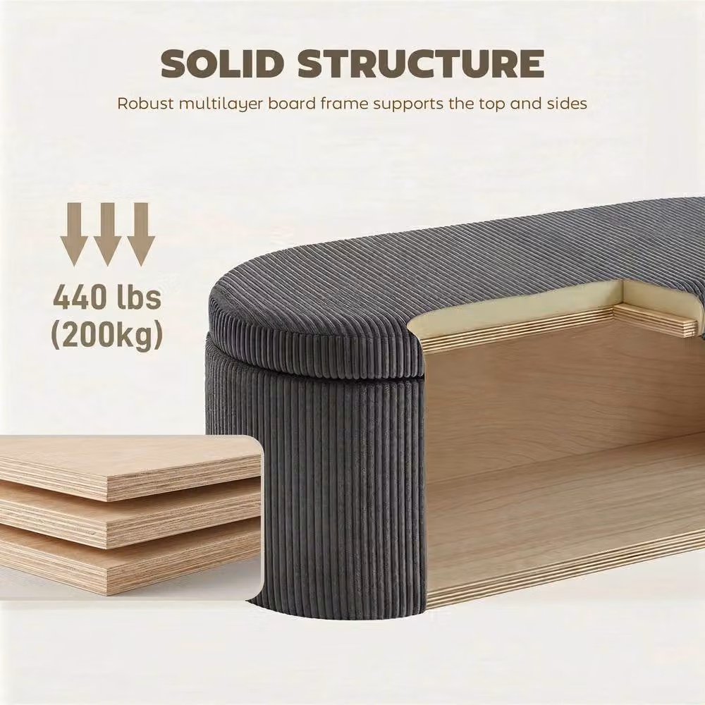 STILVORA Grey Corduroy Upholstered Storage Ottoman with Hidden Storage – 7