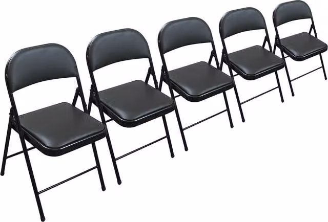 TekBox Set of 5 Folding Faux Leather Dining Chairs in Black