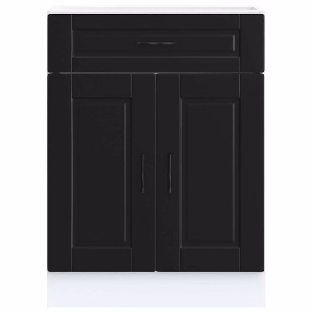 Berkfield Home Porto Black Matt MDF Kitchen Base Cabinet with Hinged Doors and Internal Shelves – 3