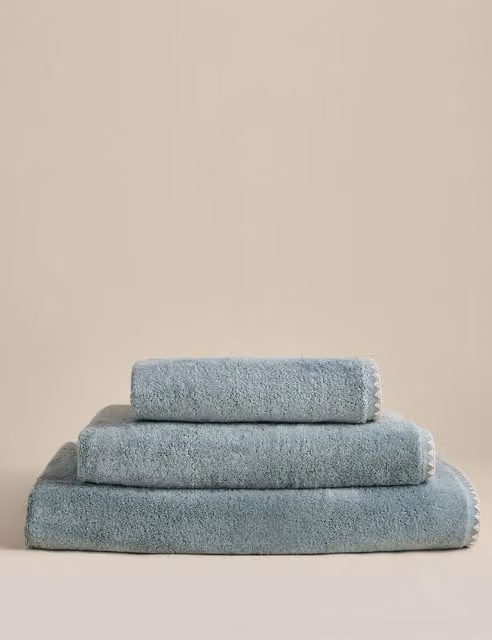 M&S Egyptian Cotton Embroidered Personalised Towel in Seafoam Green and Blue
