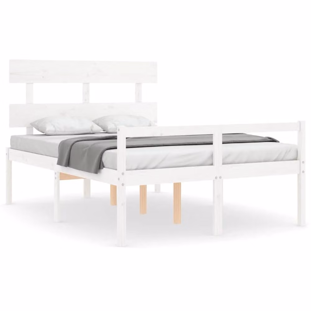 Berkfield Home Small Double Bed Frame with Headboard in White Solid Pine Wood, W/D/H: 120 x 200 cm – 2