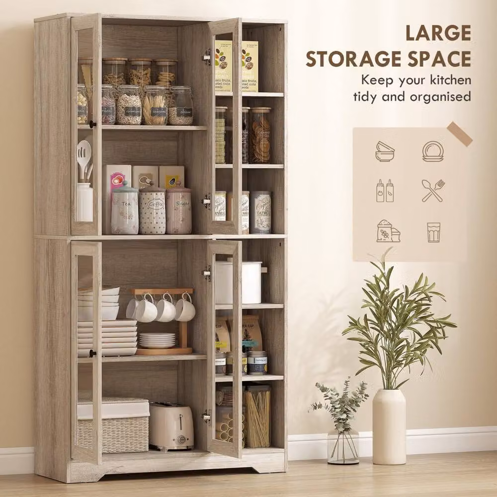 Wyld Haus Mole Tall Kitchen Storage Cabinet in Grey Wood Effect with Glass Doors, W/D/H: 90 x 35 x 172 cm – 5