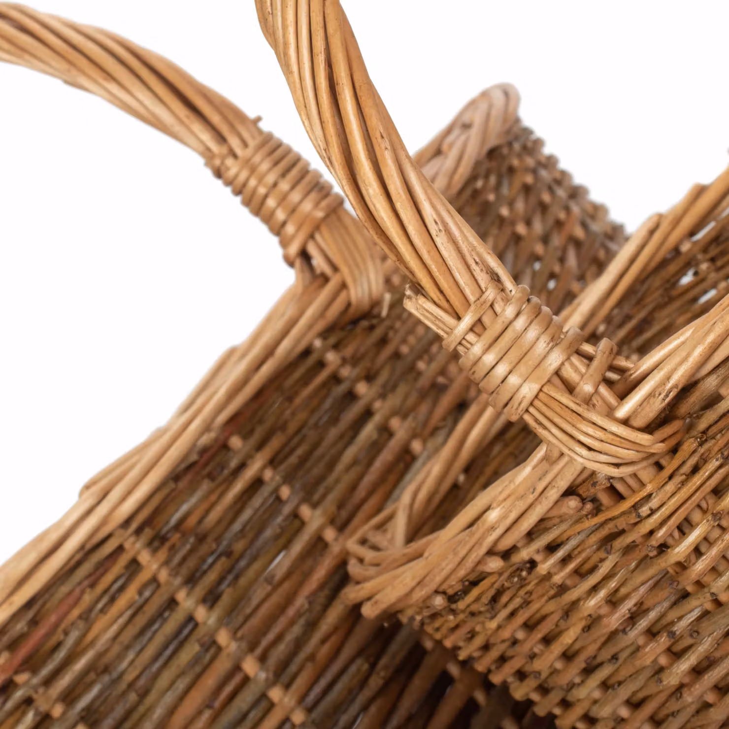 Red Hamper Set of Two Brown Open Weave Rattan Shopping Baskets with Handles – 3
