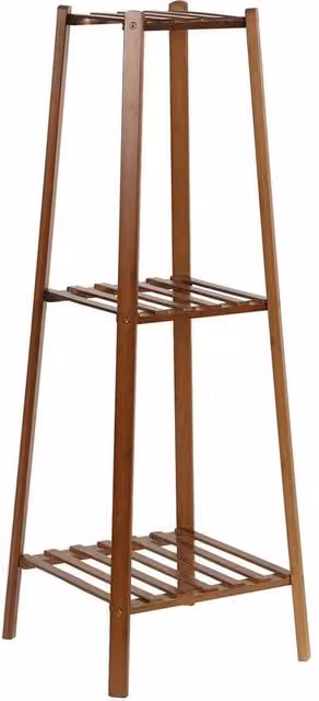 NESTLUNE 3 Tier Tall Bamboo Plant Stand Flower Pot Display in Brown, H 100 cm x W 15 cm