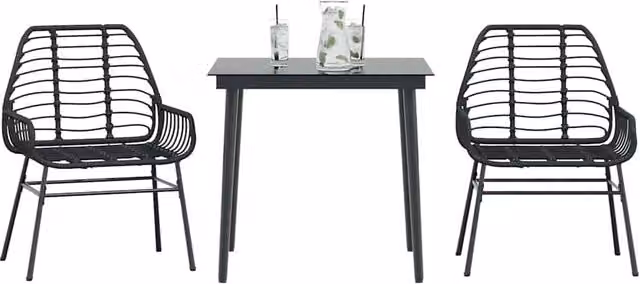 Berkfield Home 3 Piece Modern Garden Dining Set in Black Poly Rattan with Glass Top