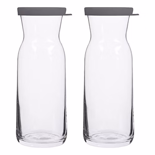 LAV Fonte Glass Carafe Set with Grey Lids, 0.7 l, Pack of 2, Transparent