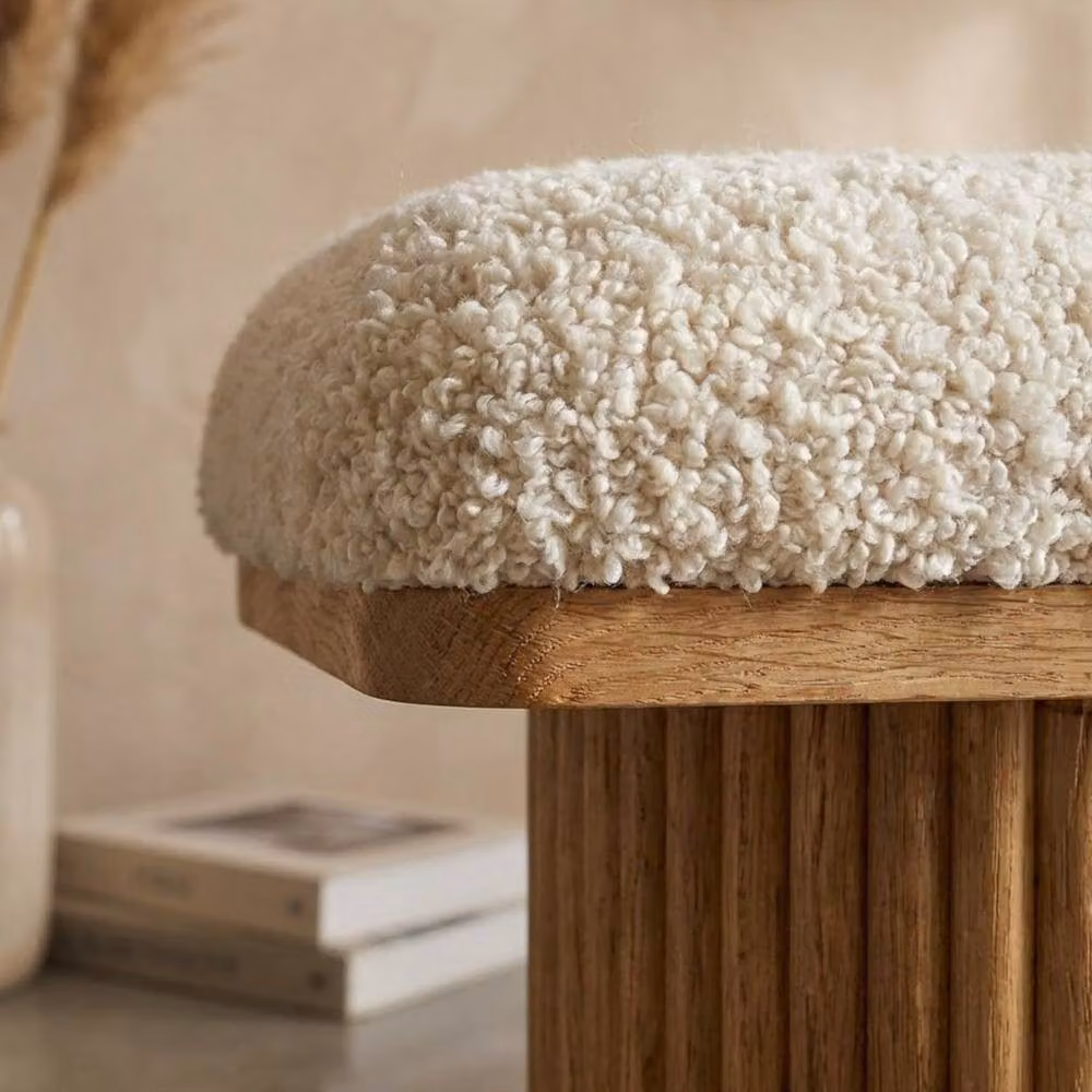 Garden Greatness Boucle Teddy Ribbed Bench in White, W/D/H: 100 x 44 x 38 cm – 2