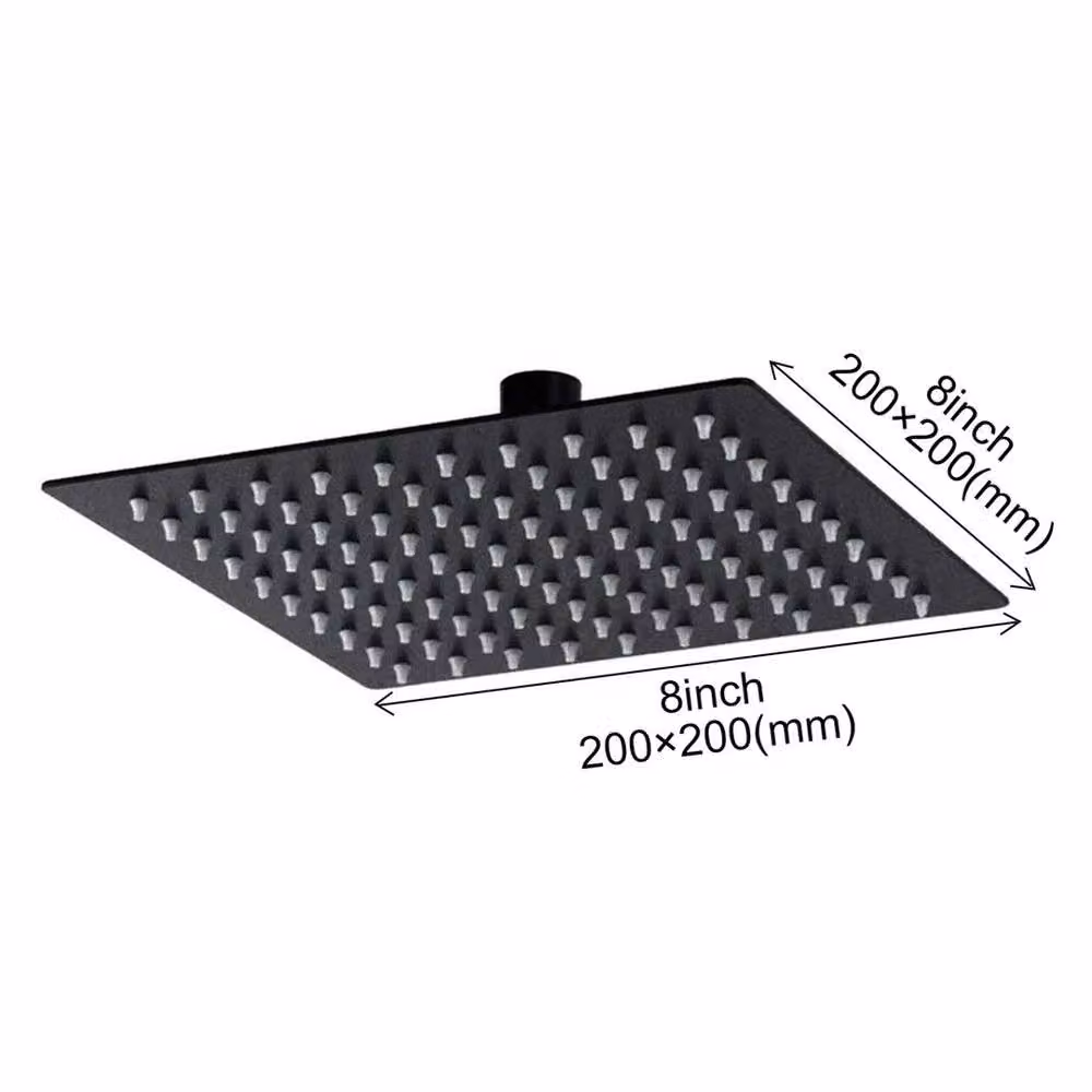 PAWNORA Square Rainfall Overhead Shower Head in Matt Black, W: 20 cm – 2